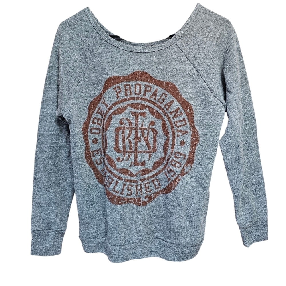 Obey Propaganda Gray Long Sleeve Graphic Shirt Women's Size Small NWT